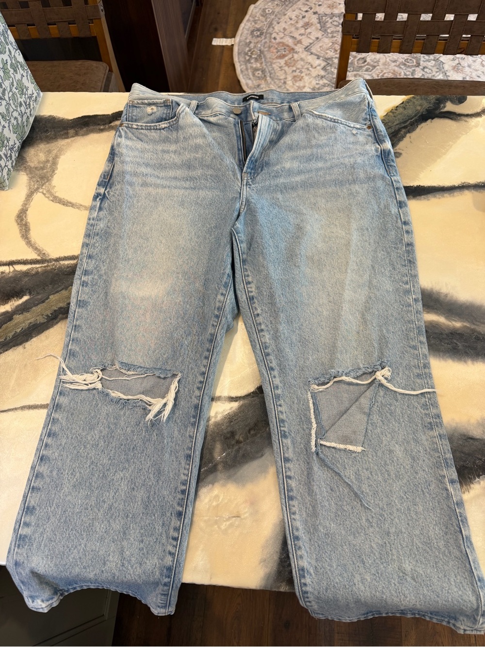 Express Light Blue Distressed Ankle Jeans